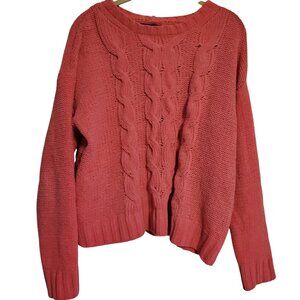 American Eagle Pink Cable Knit Chenille Sweater Size Large